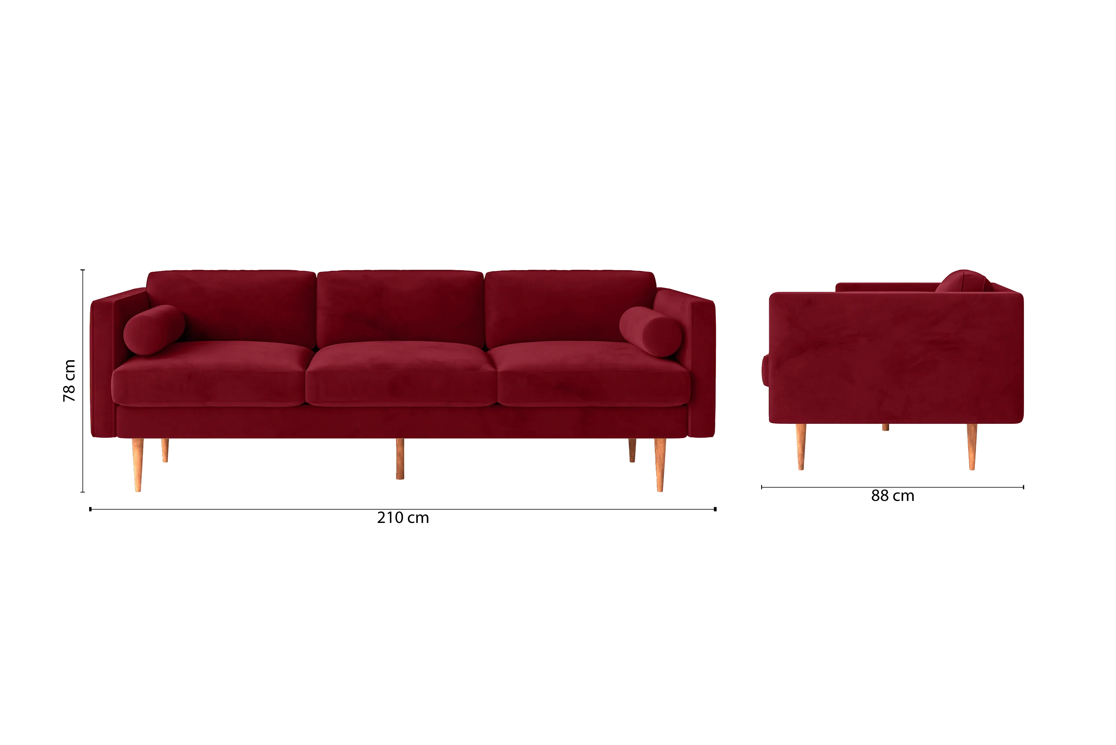 Salerno 3 Seater Sofa Red Velvet