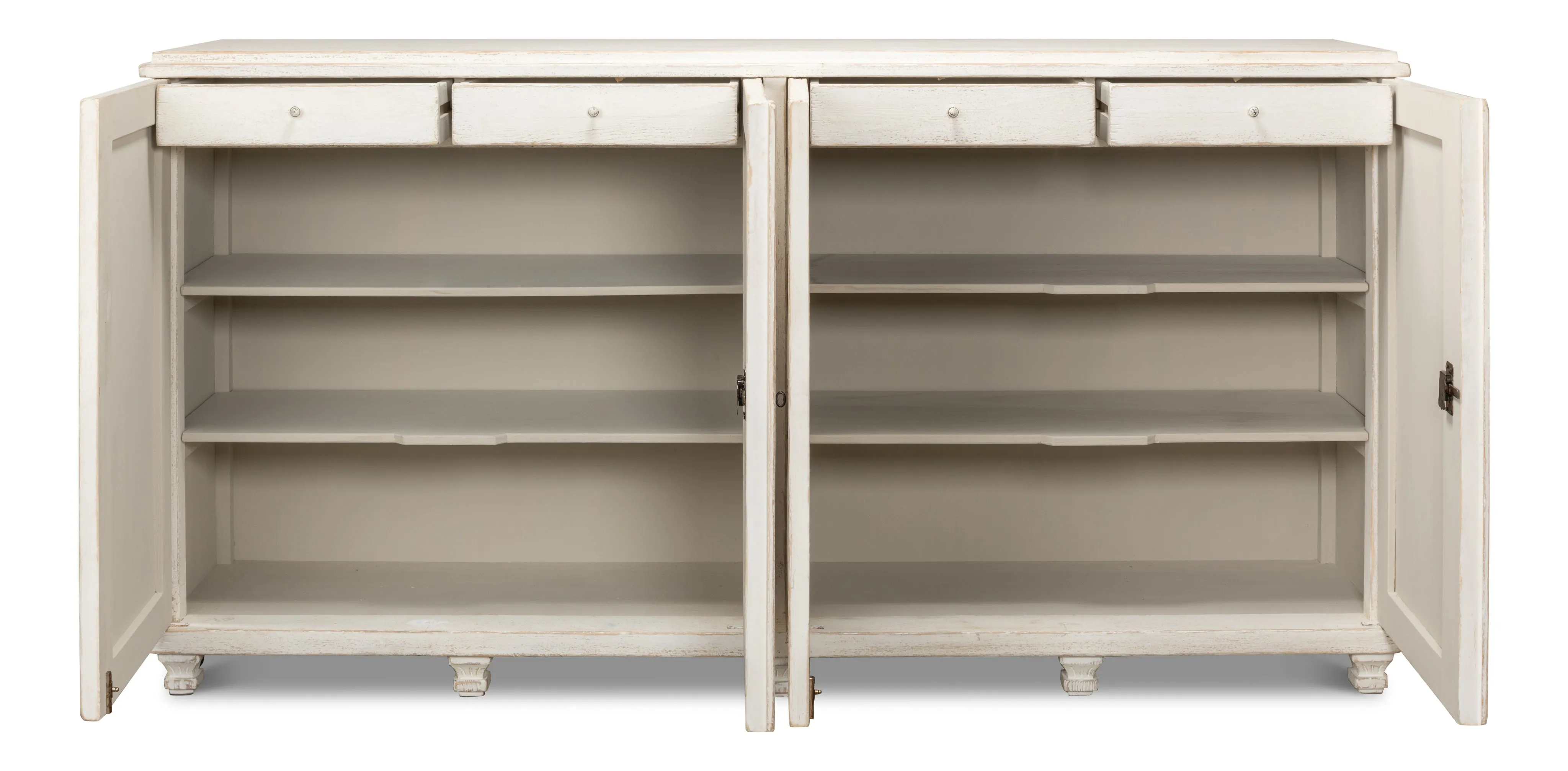Sarreid - Beecher Sideboard W/4 Doors  Whitewash - White - CoastalBeach