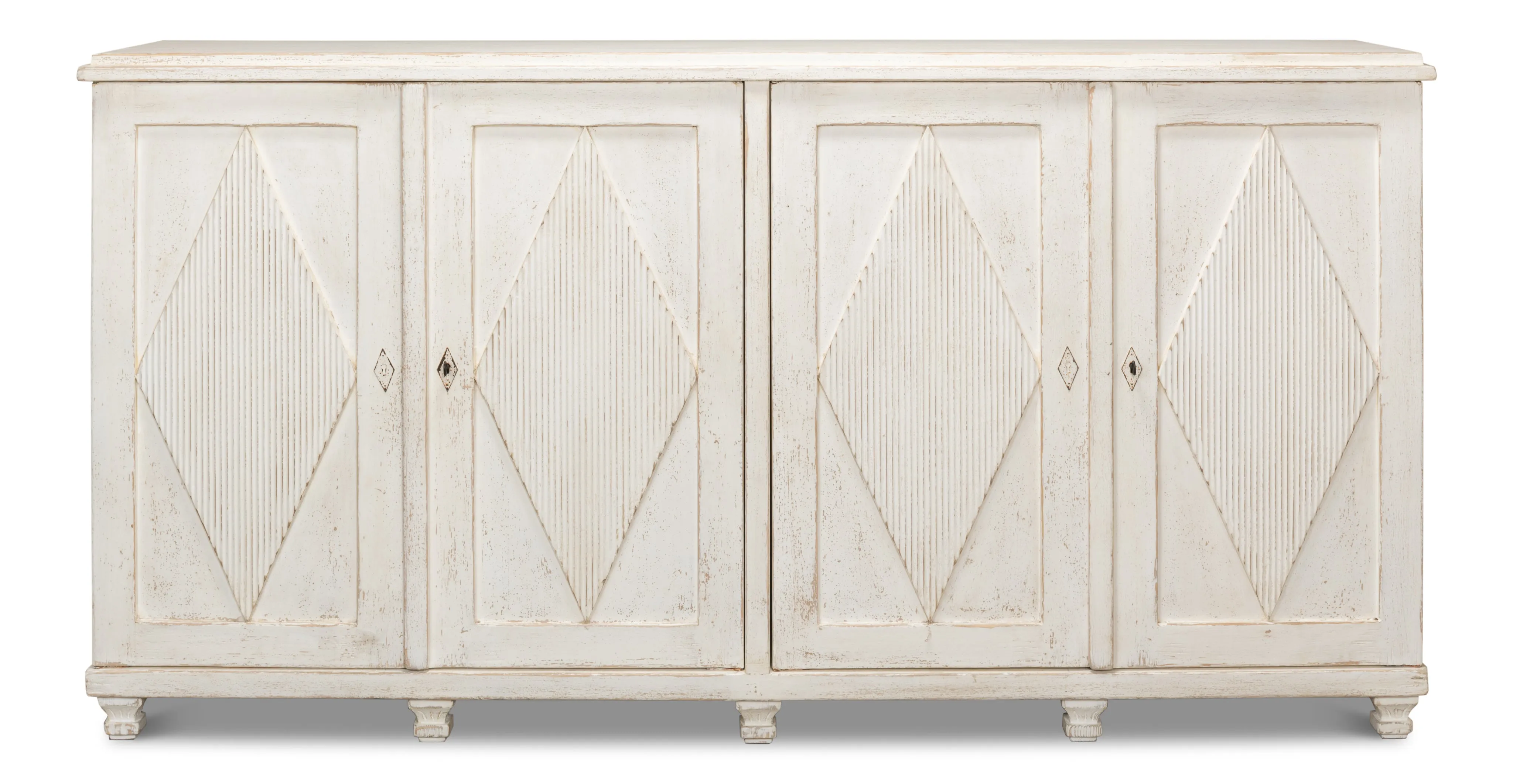 Sarreid - Beecher Sideboard W/4 Doors  Whitewash - White - CoastalBeach
