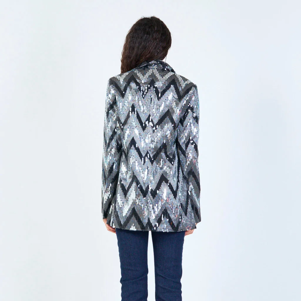 Sequin embellished blazer with zigzag pattern wholesale