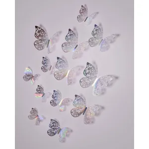 Silver 3D Butterfly Decorations, 12 Count