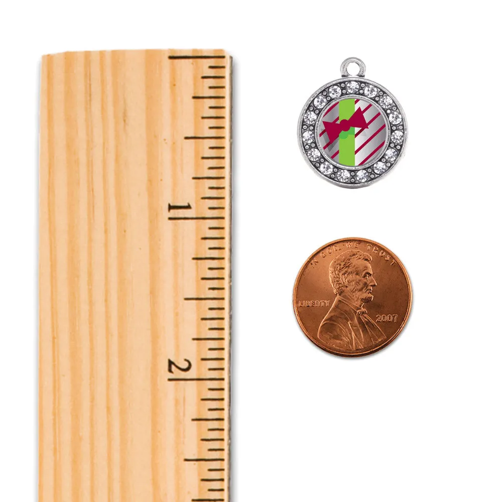 Silver Sparkling Present Circle Charm Holiday Ornament