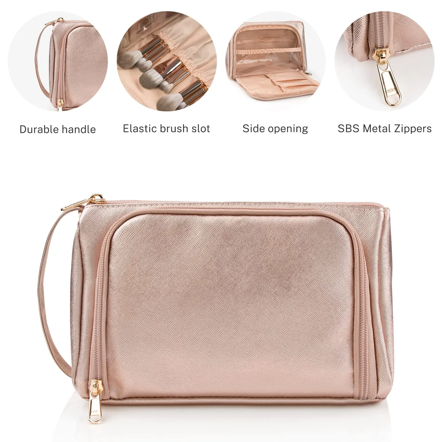Small Makeup Bag, Makeup Pouch, Travel Cosmetic Organizer for Women and Girls (Oxford Cloth, Rose gold)