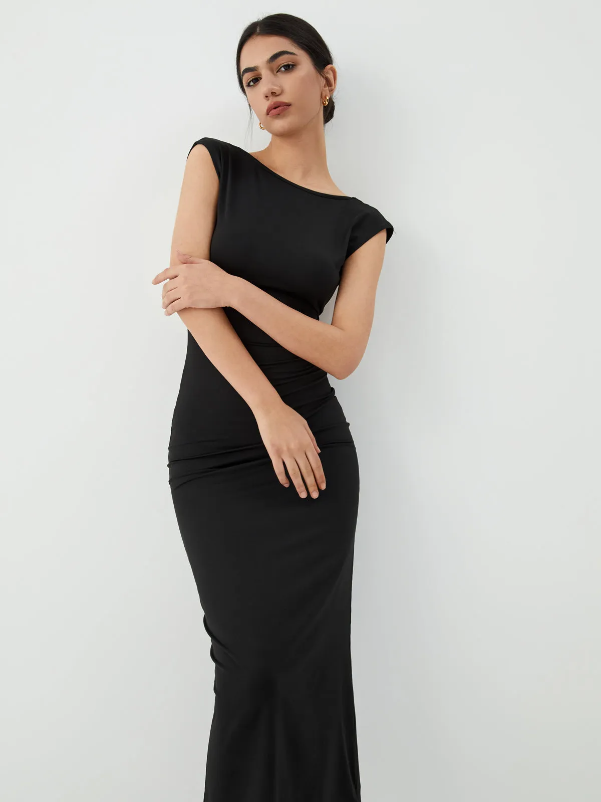 Solid Backless Graceful Midi Dress