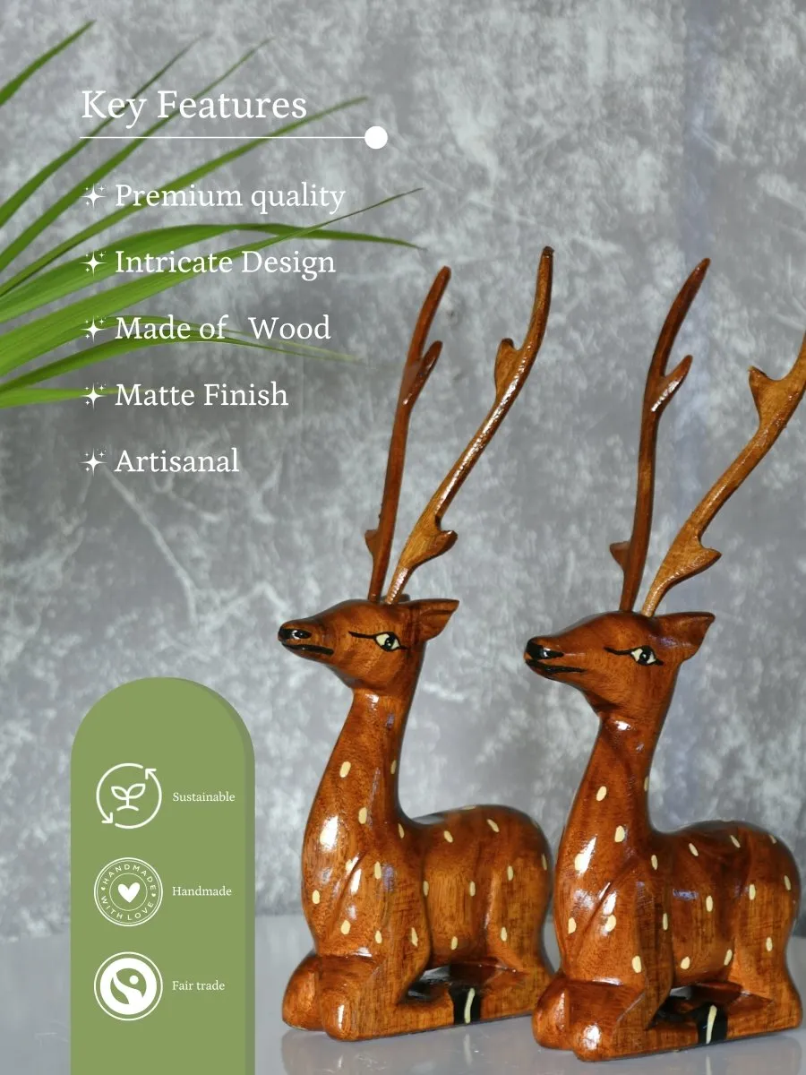 Sowpeace Wooden Sitting Deer Pair: Artisan Home Decor
