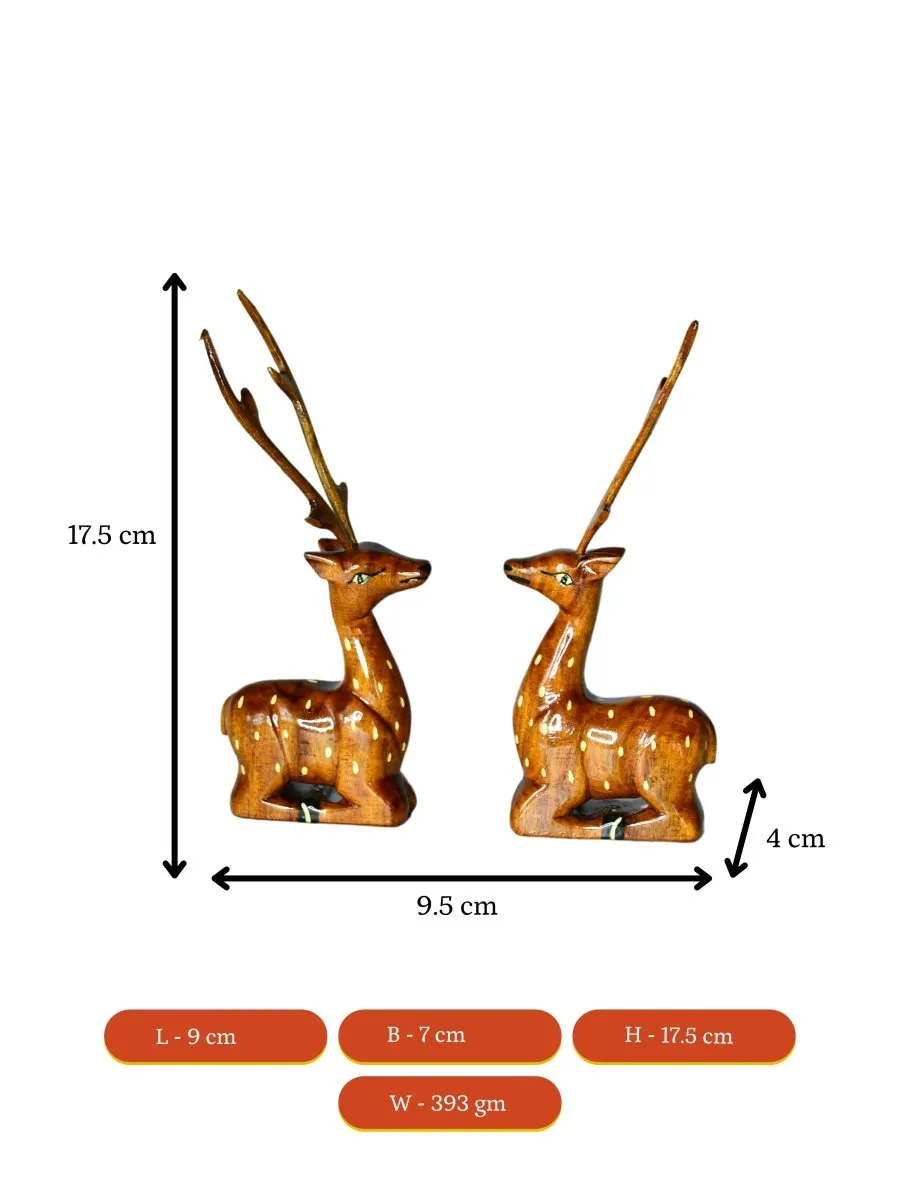 Sowpeace Wooden Sitting Deer Pair: Artisan Home Decor