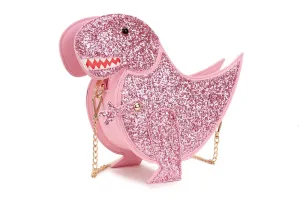 Sparkle Glitter  Dinosaur Vegan Leather Crossbody Mini Messenger Handbag Chain Purse