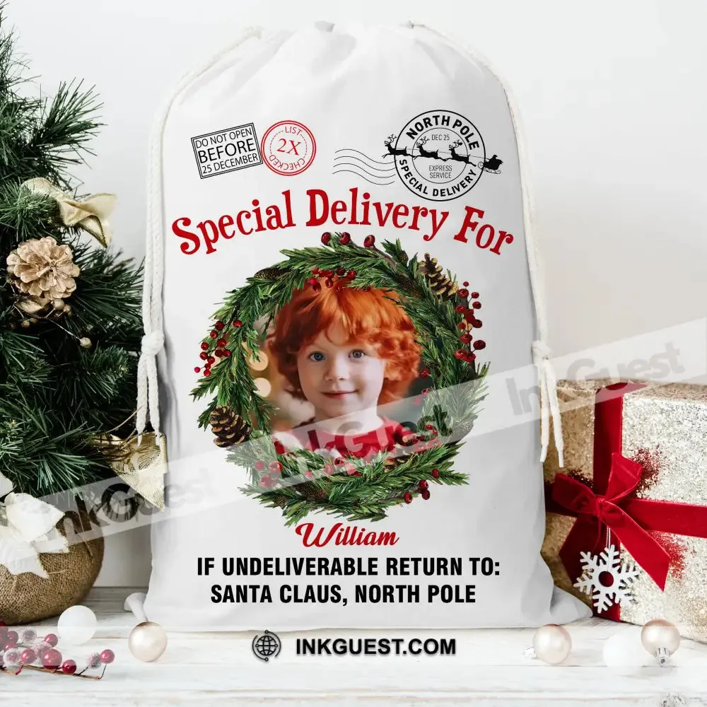 Special Delivery Custom Photo And Name, Personalized String Bag, Christmas Gift