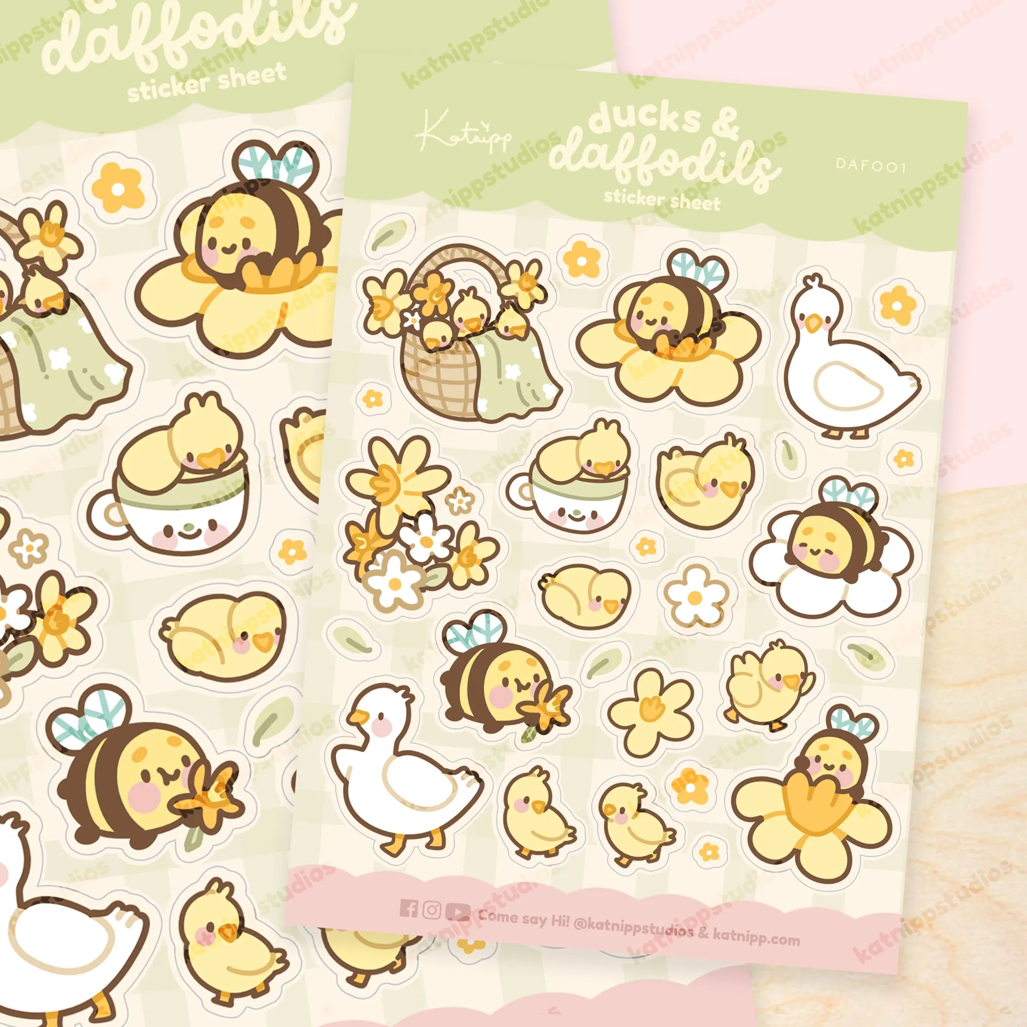 Spring Ducks and Daffodils - A5 Spring Waterproof Vinyl Sticker Sheet - Bumblebutt & Friend's - DAF001