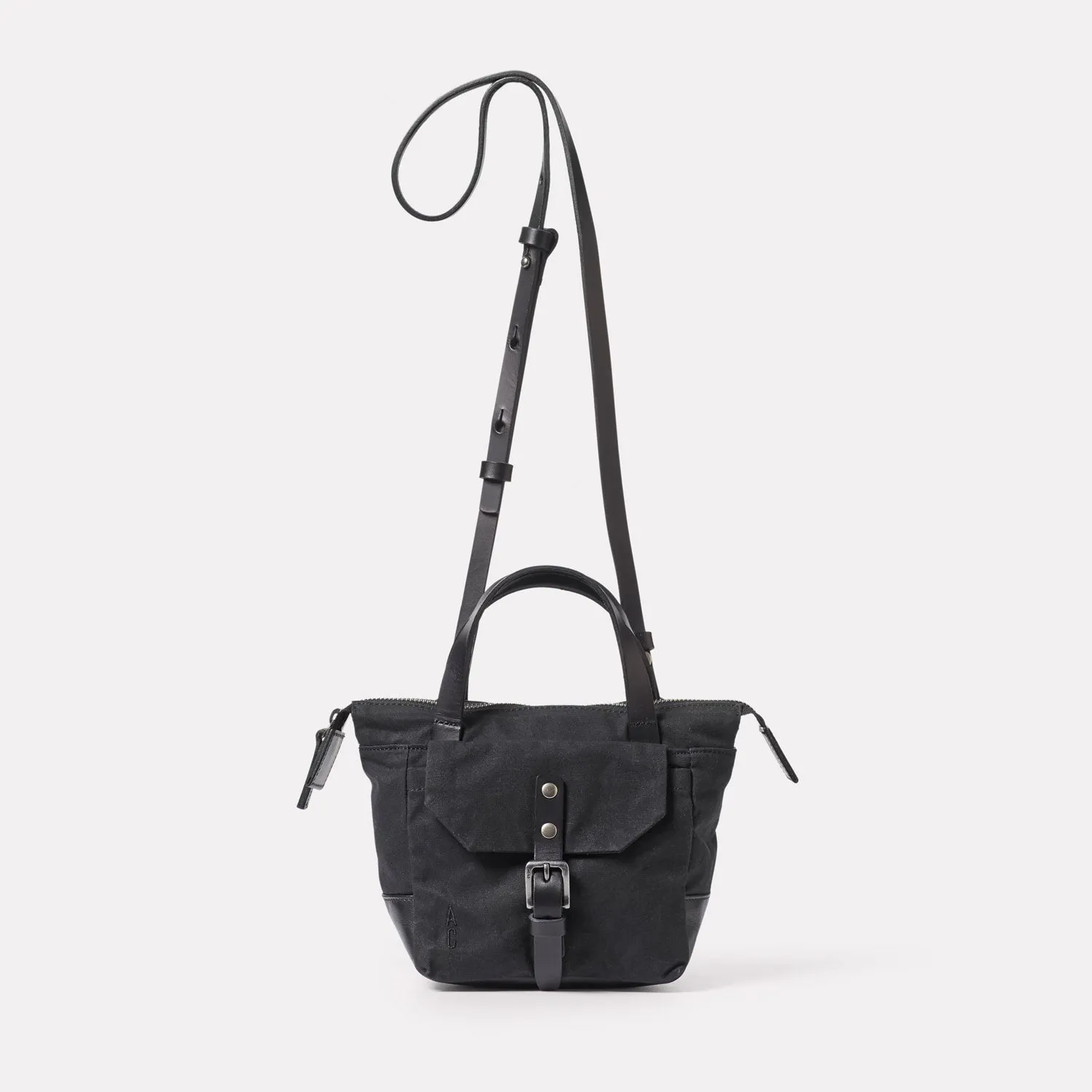 Squat Waxed Cotton Crossbody Mini Bag in Black