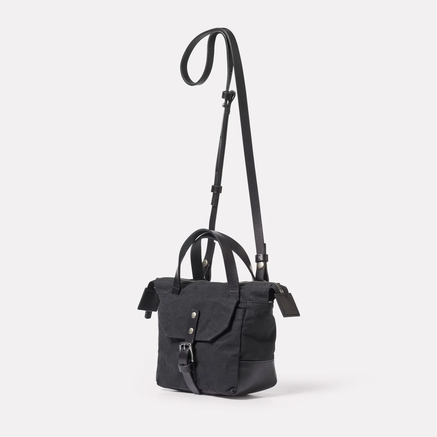 Squat Waxed Cotton Crossbody Mini Bag in Black