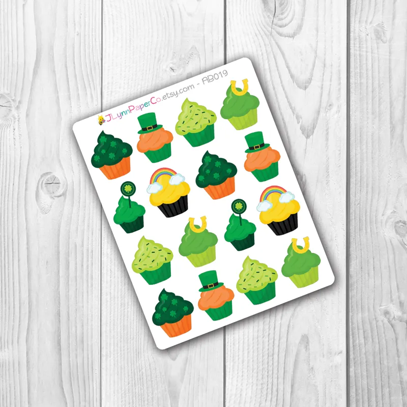 St. Patrick's Day Holiday Cupcake Stickers | AB003