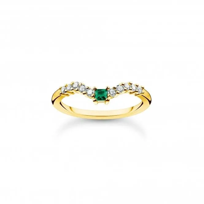 Sterling Silver Gold Plated Green And White Stones Ring TR2398-971-7