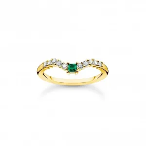 Sterling Silver Gold Plated Green And White Stones Ring TR2398-971-7