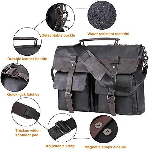 SYFashion™ Vintage Leather 15.6" Laptop Crossbody Messenger Briefcase Bag