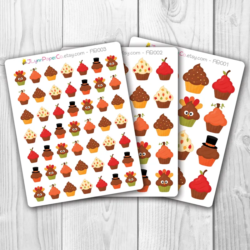 Thanksgiving Holiday Cupcake Stickers | AB007