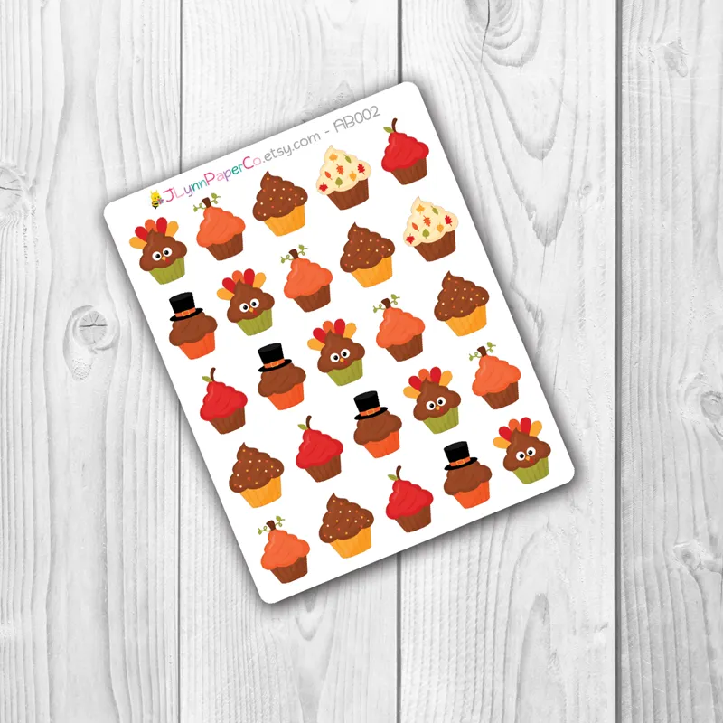 Thanksgiving Holiday Cupcake Stickers | AB007