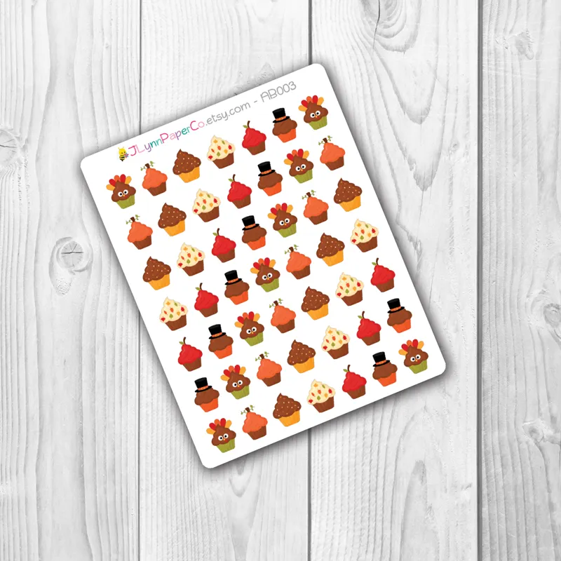 Thanksgiving Holiday Cupcake Stickers | AB007