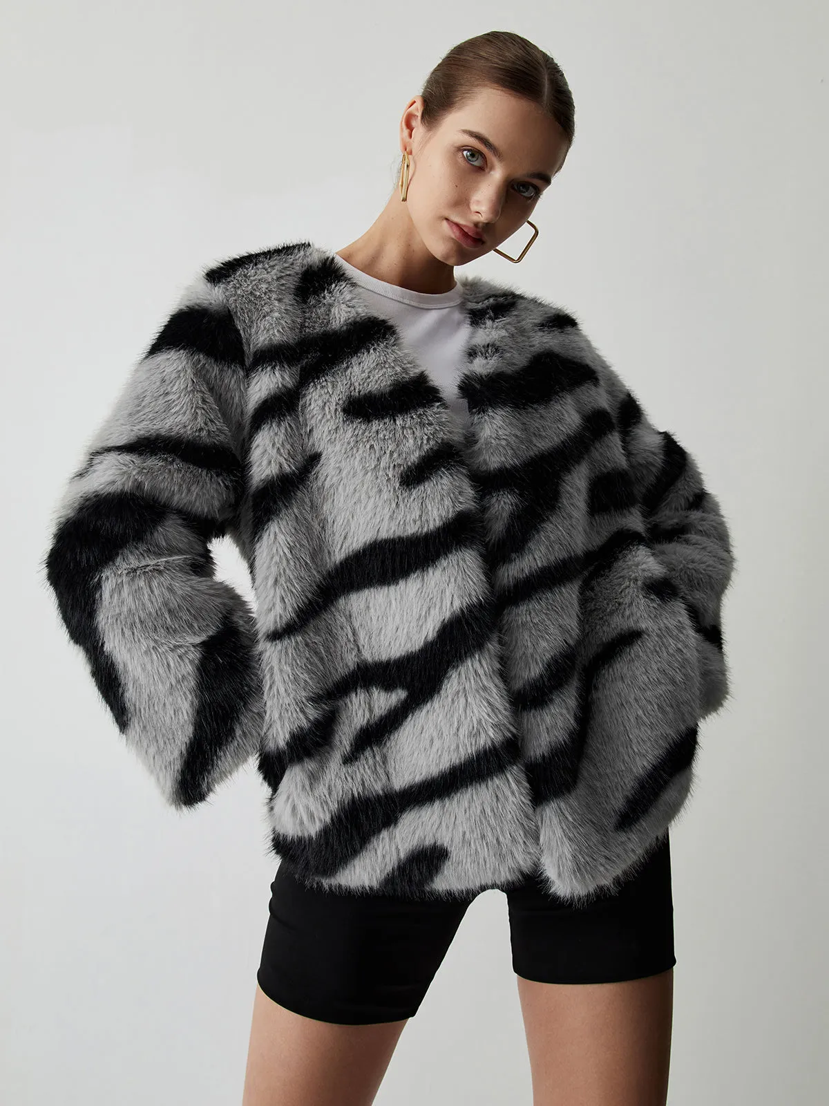Tiger Print Graceful Fleece Fuzzy Coat