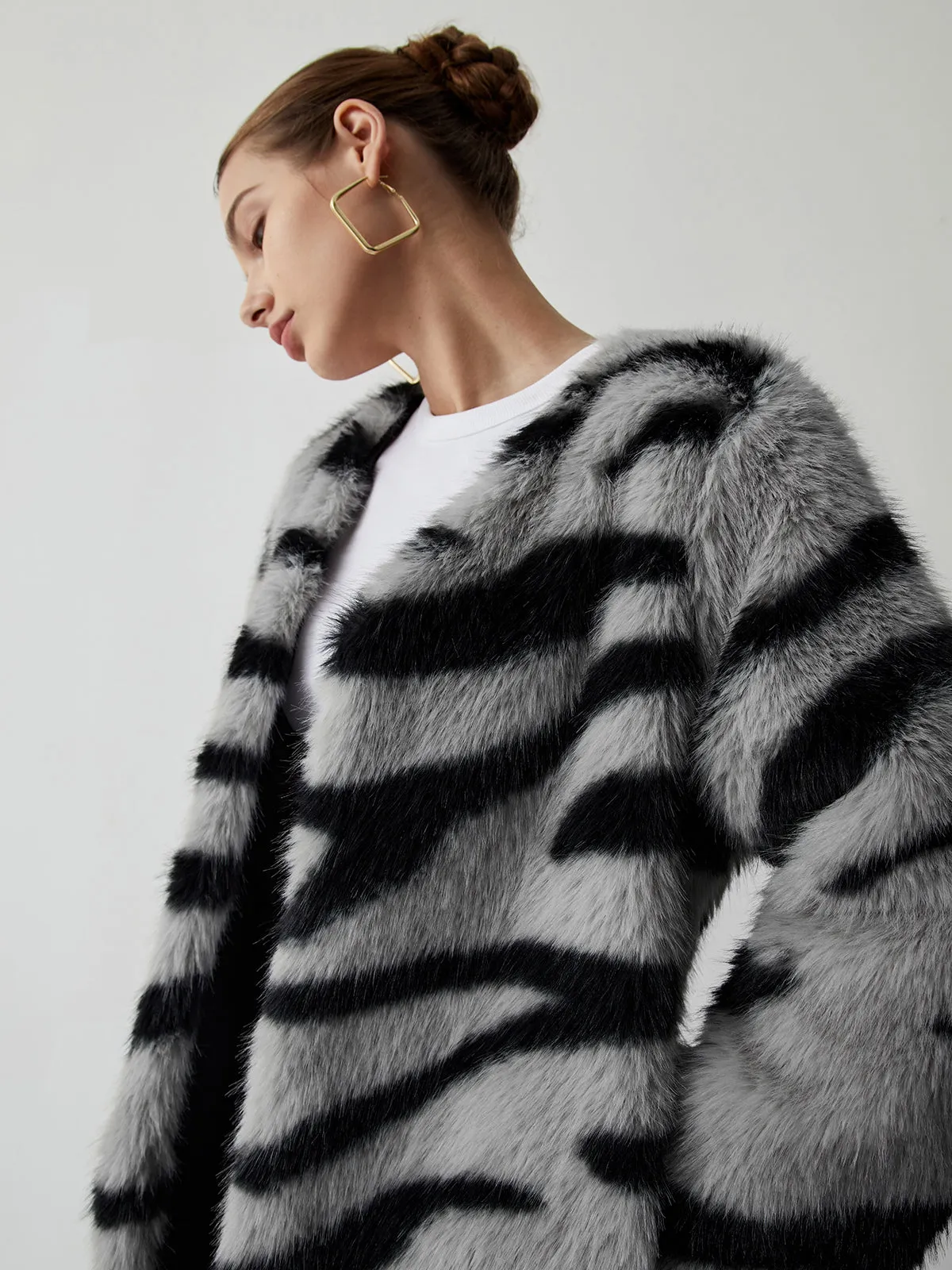 Tiger Print Graceful Fleece Fuzzy Coat