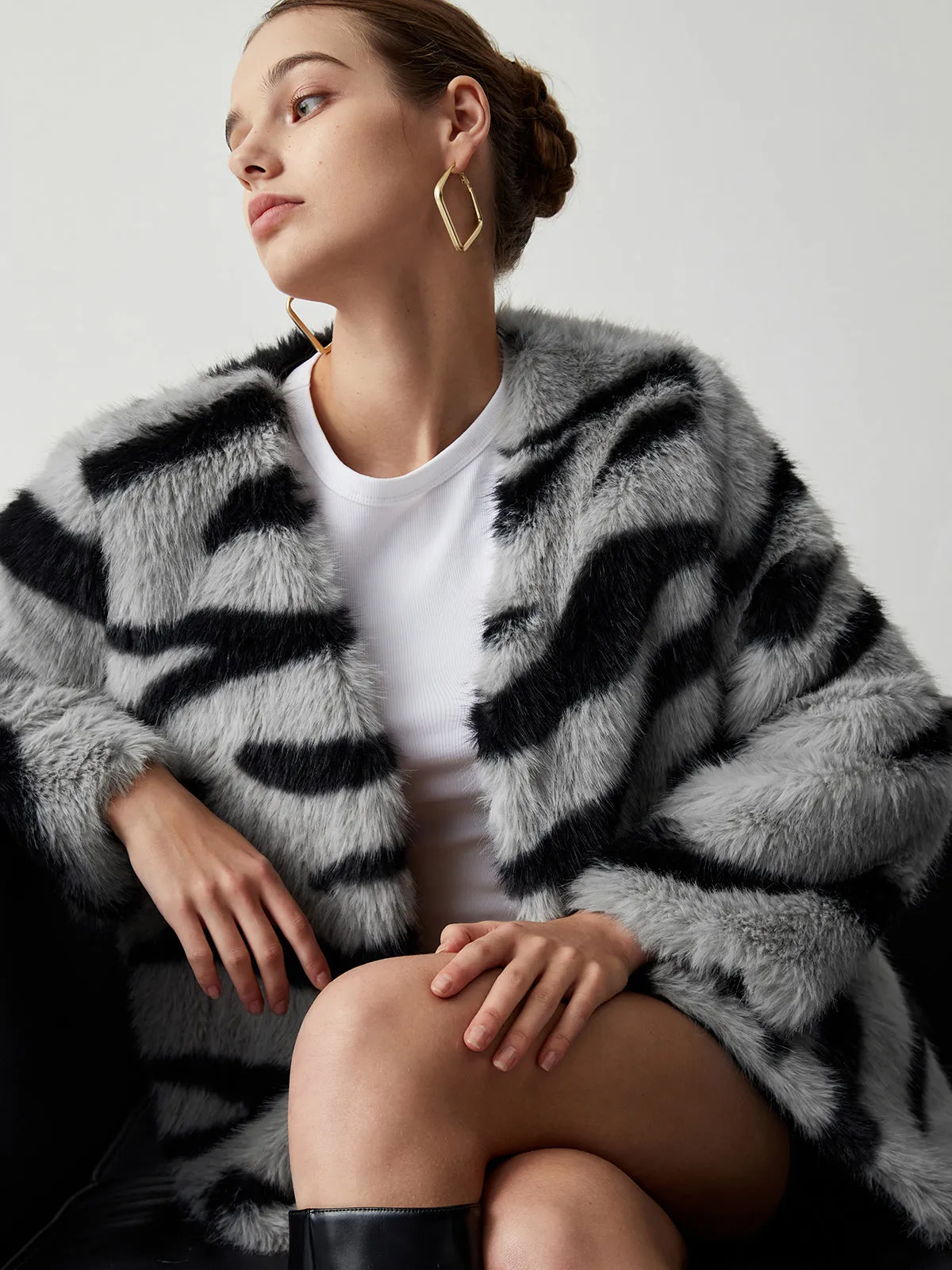 Tiger Print Graceful Fleece Fuzzy Coat