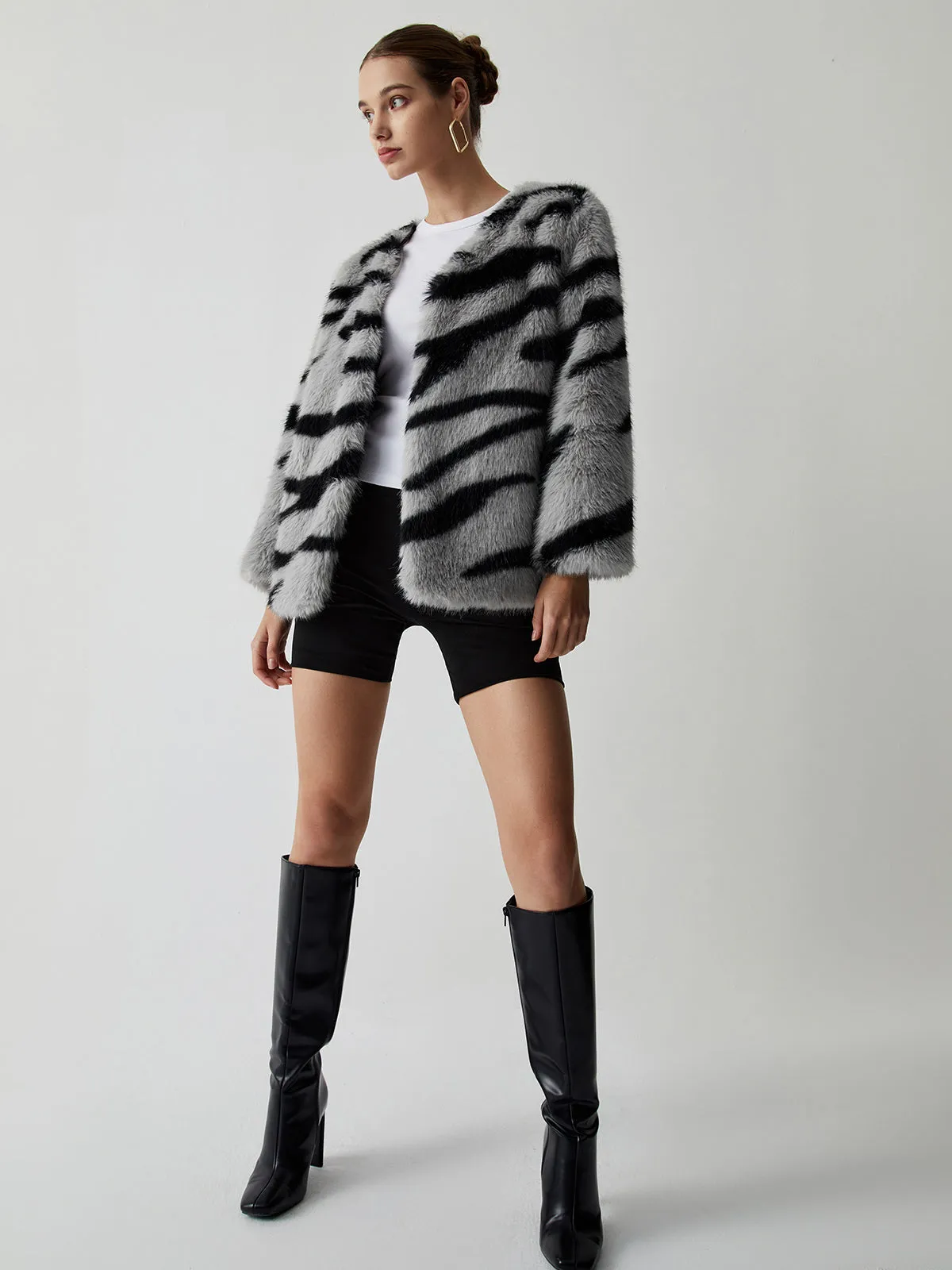 Tiger Print Graceful Fleece Fuzzy Coat