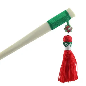 Tribal Cattle Horn Thread Wrapped Hair Stick w/ Tasssels