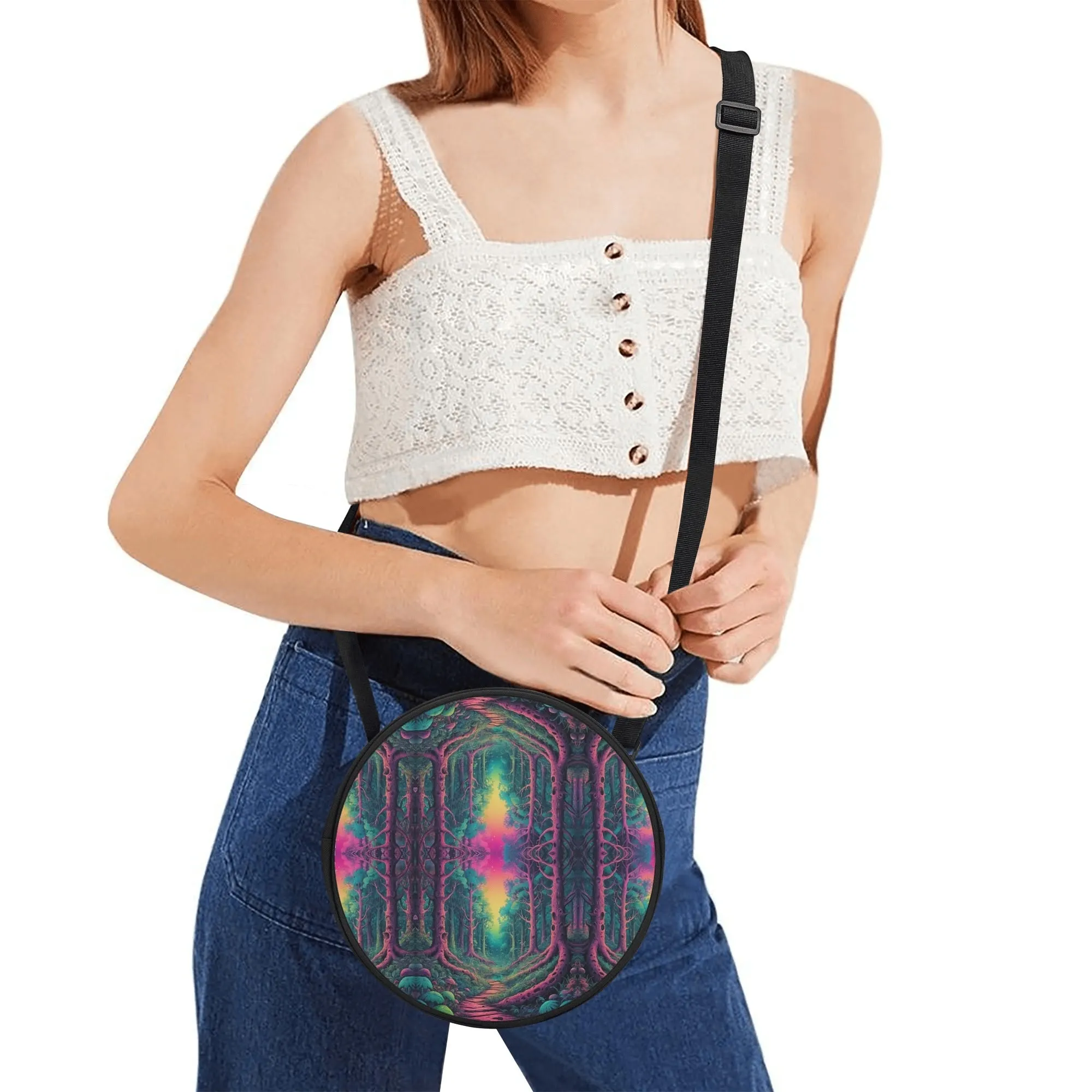 Trippy Forest Round Satchel Bag