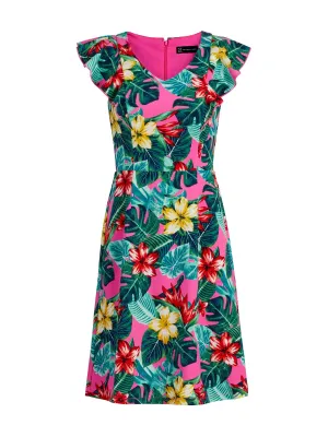 Tropical-Print Fit & Flare Dress