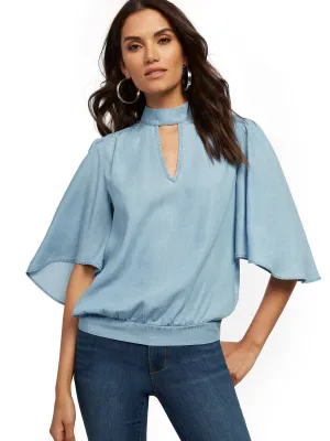 Ultra-Soft Chambray Mock-Neck Top