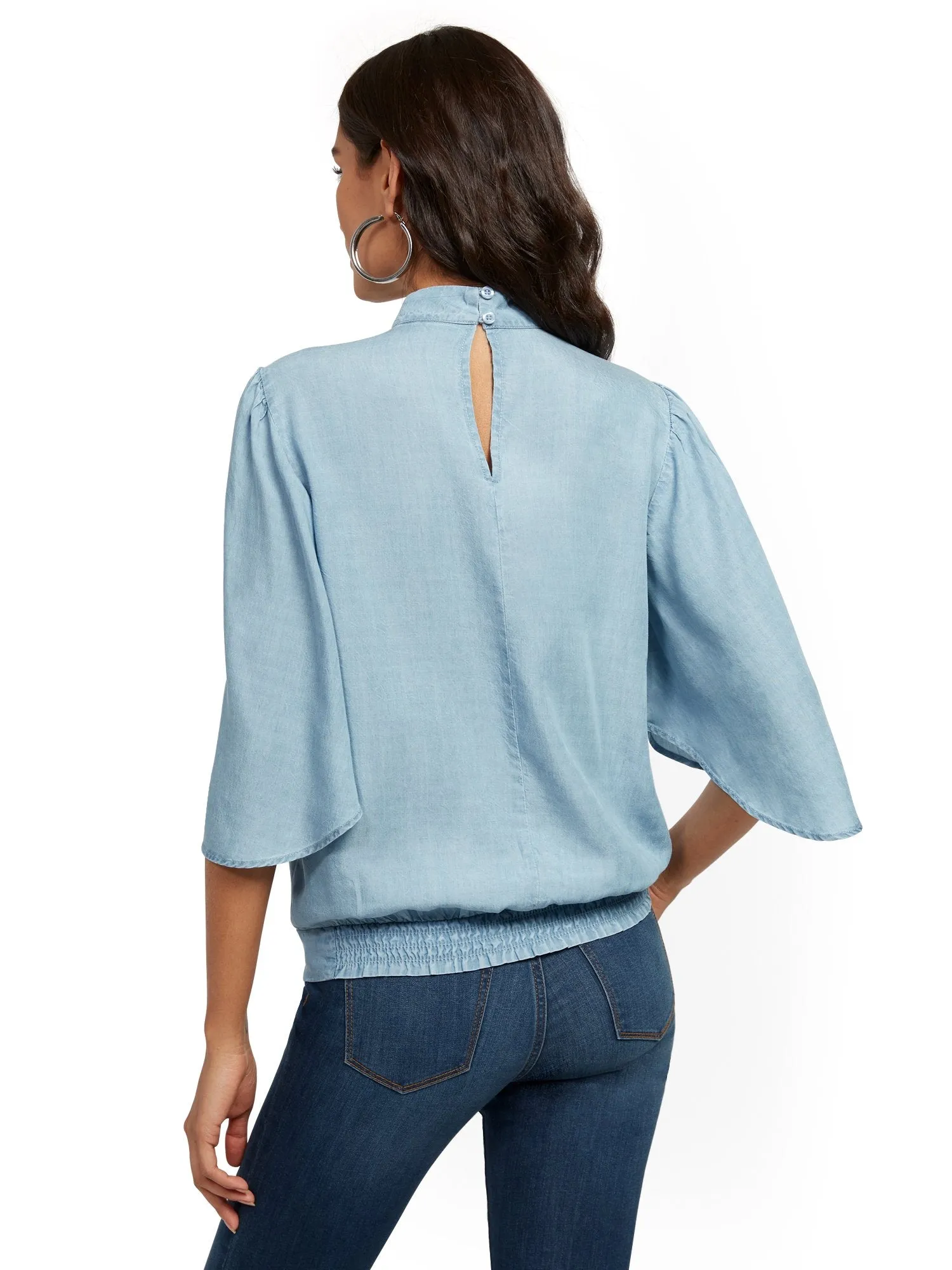 Ultra-Soft Chambray Mock-Neck Top