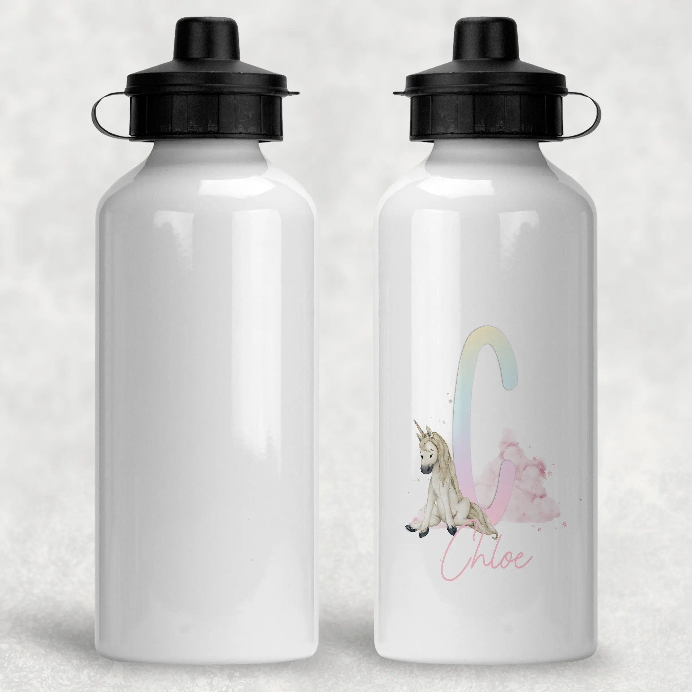 Unicorn Rainbow Alphabet Personalised Aluminium Water Bottle 400/600ml