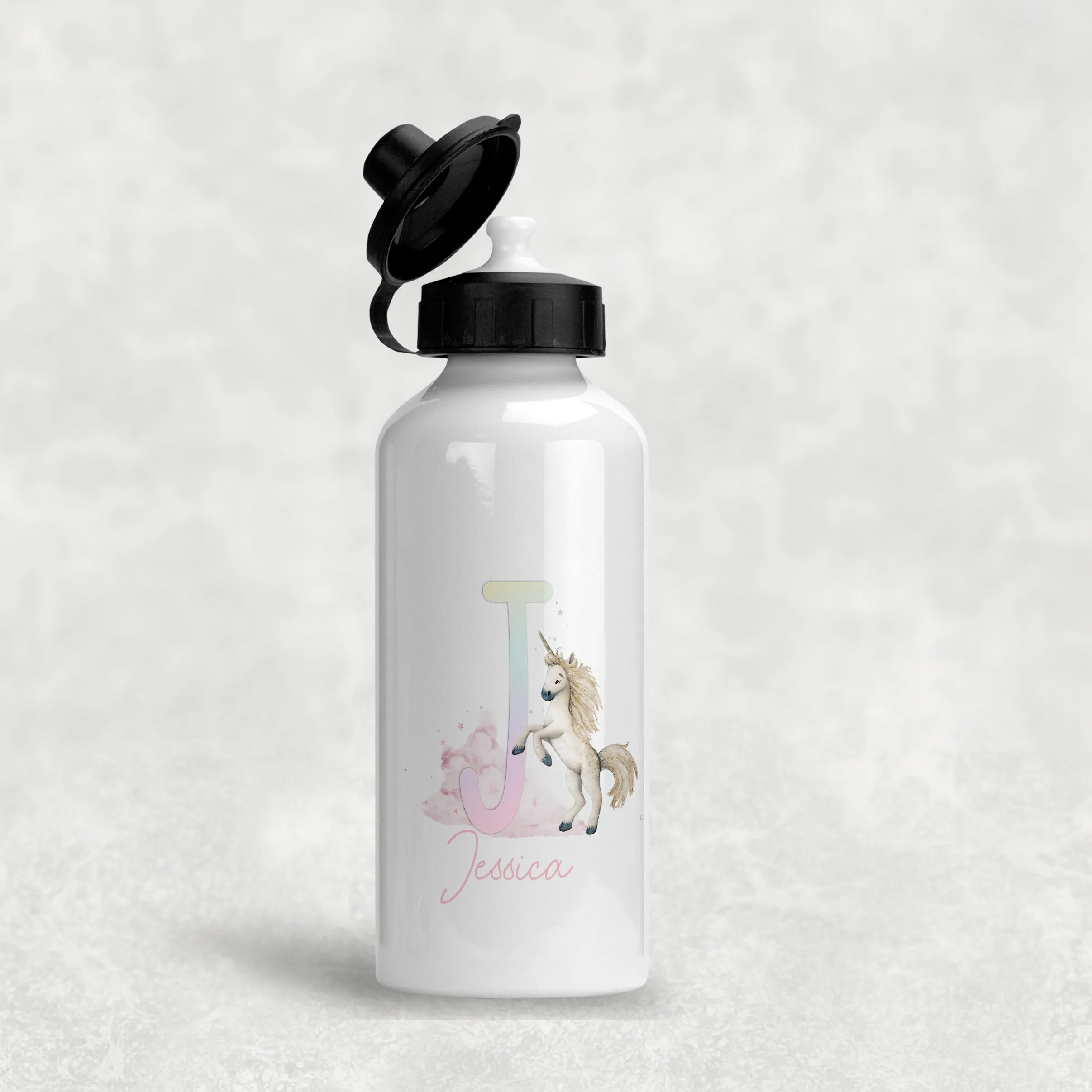 Unicorn Rainbow Alphabet Personalised Aluminium Water Bottle 400/600ml