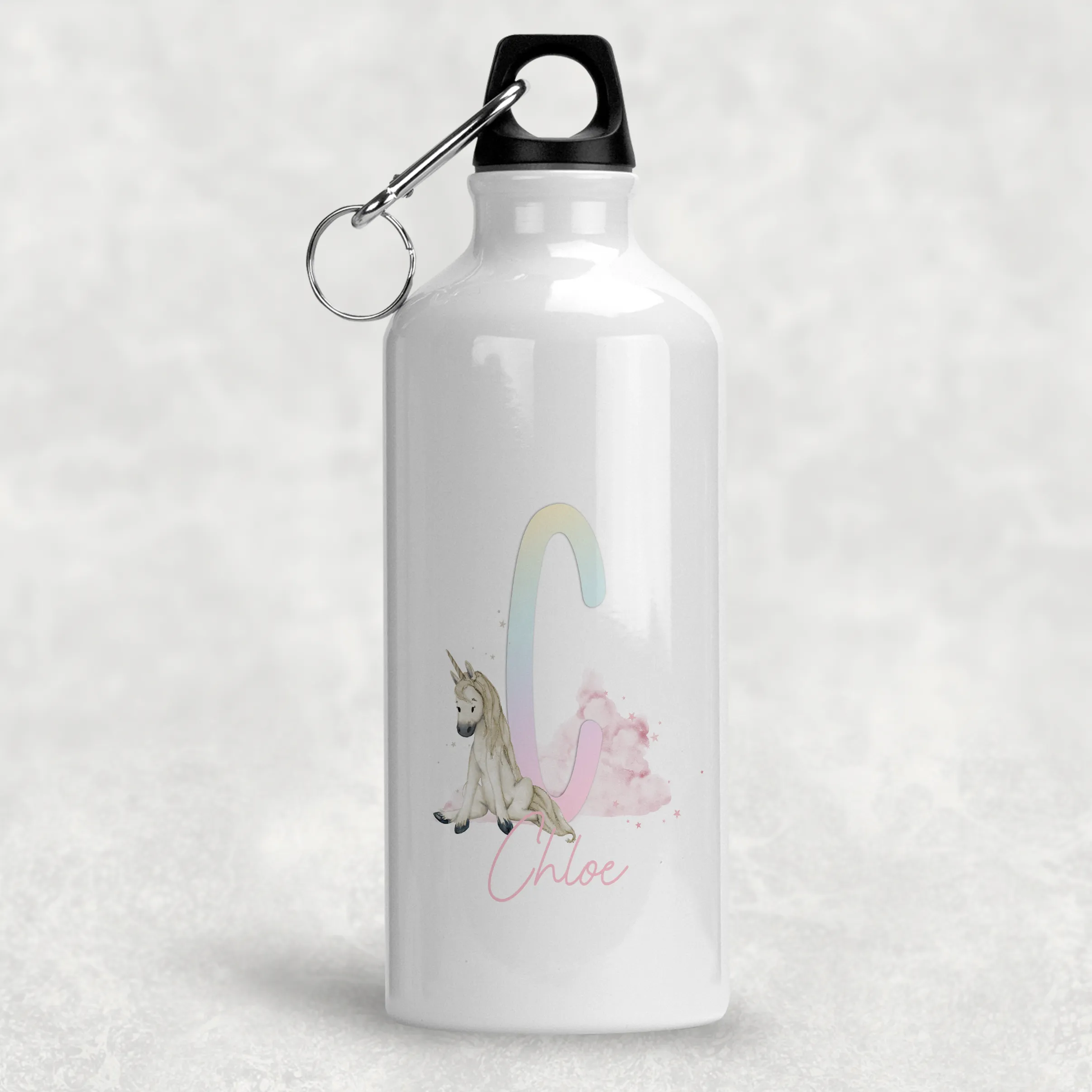 Unicorn Rainbow Alphabet Personalised Aluminium Water Bottle 400/600ml