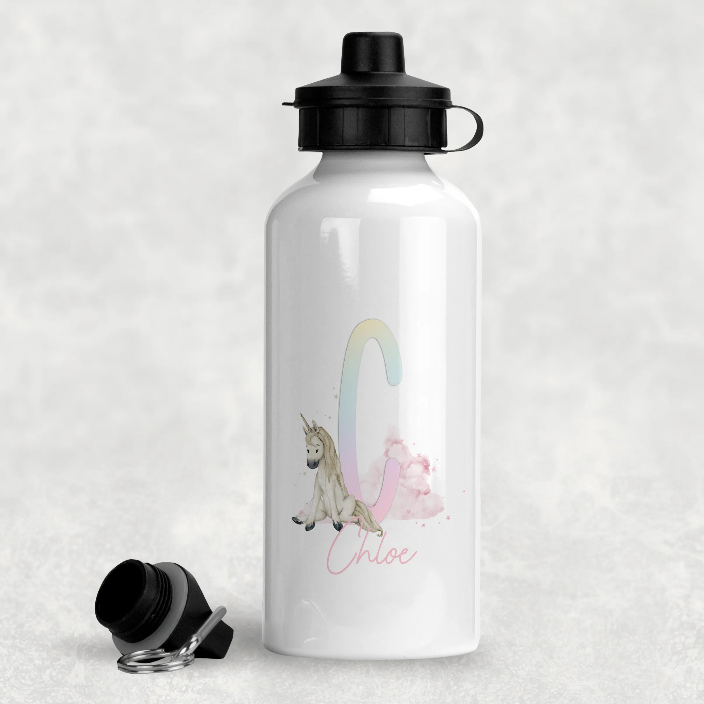 Unicorn Rainbow Alphabet Personalised Aluminium Water Bottle 400/600ml