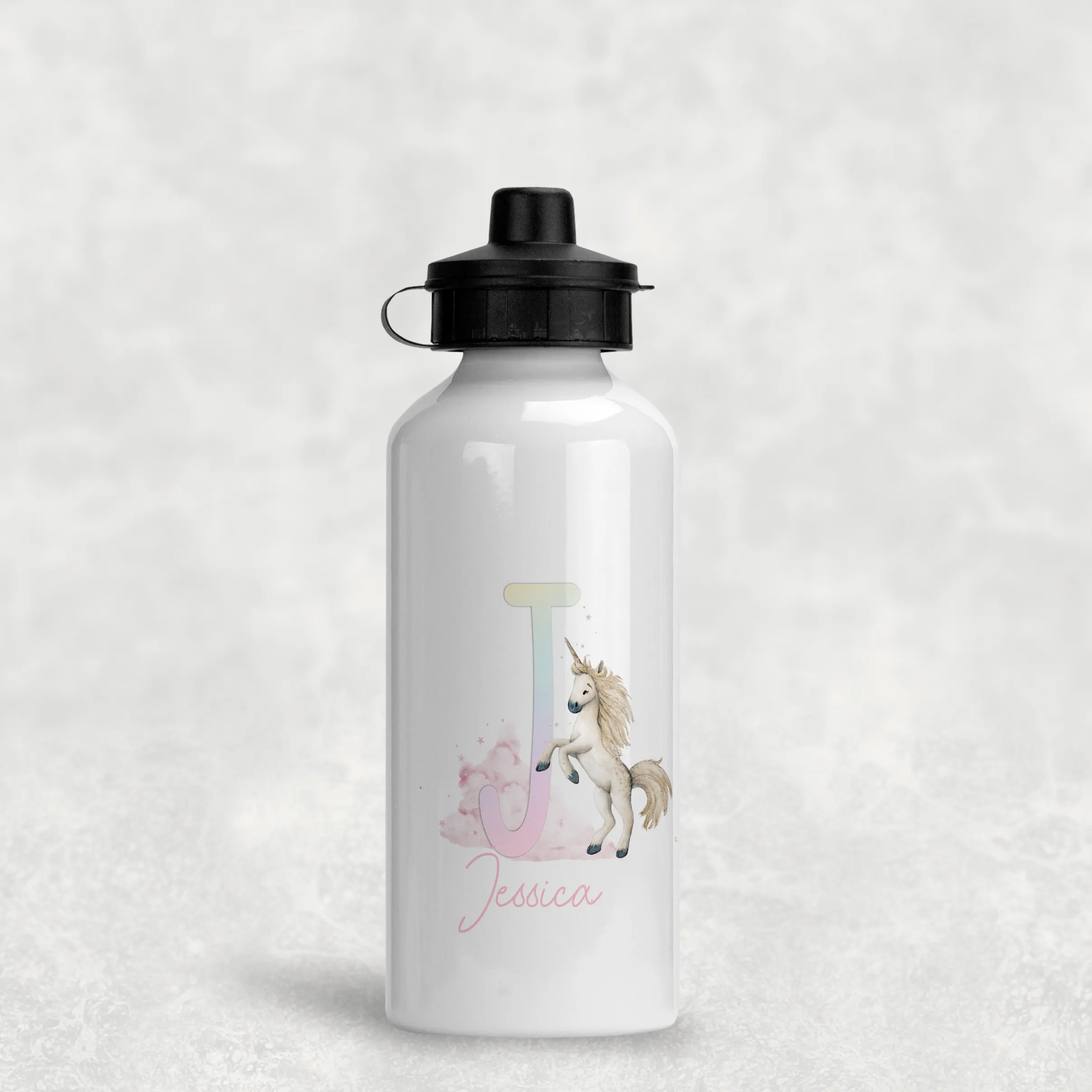 Unicorn Rainbow Alphabet Personalised Aluminium Water Bottle 400/600ml