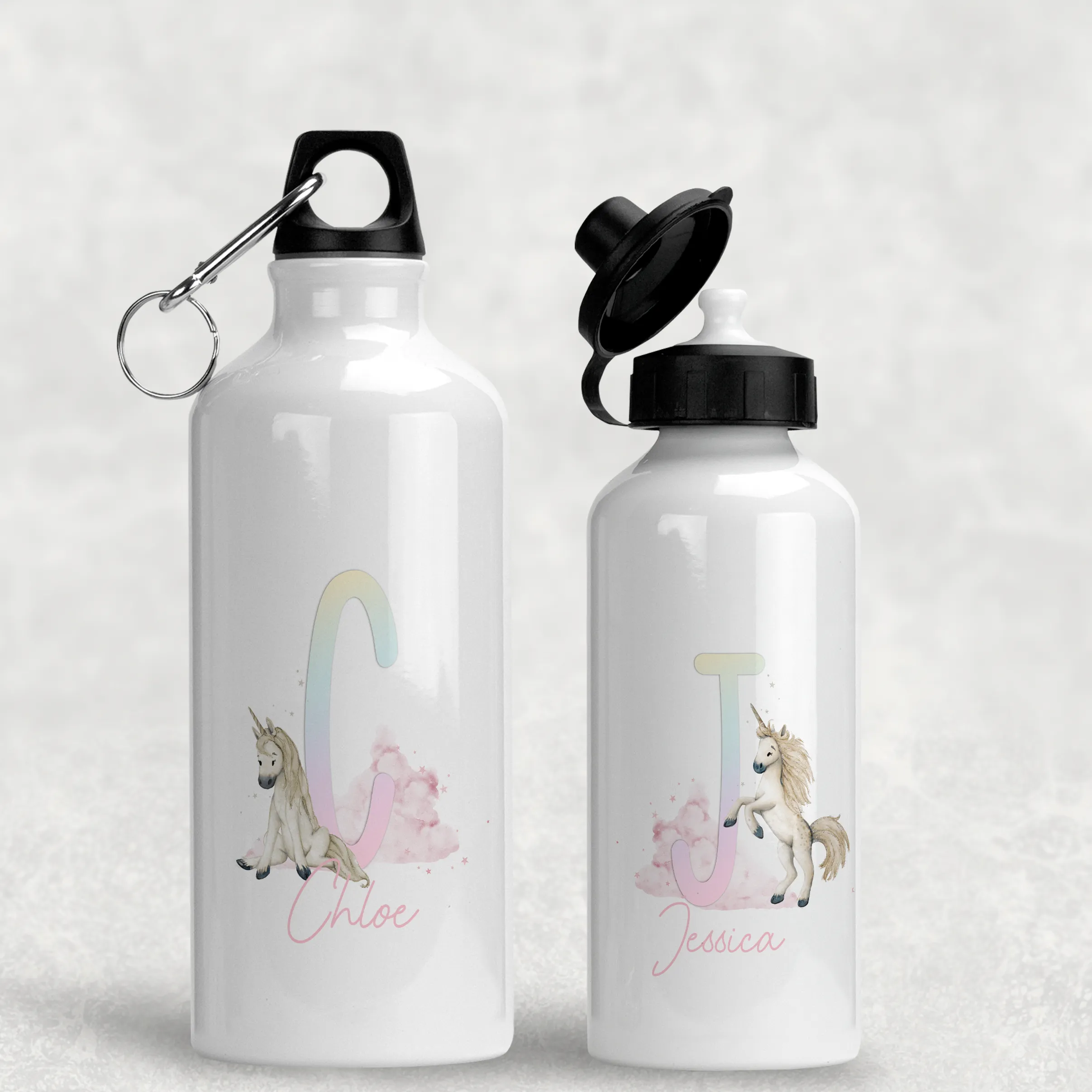 Unicorn Rainbow Alphabet Personalised Aluminium Water Bottle 400/600ml