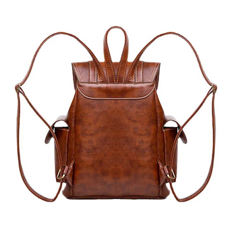 Unisex Faux Leather Business Retro Solid Color Daily Large Capacity School Bag Backpack