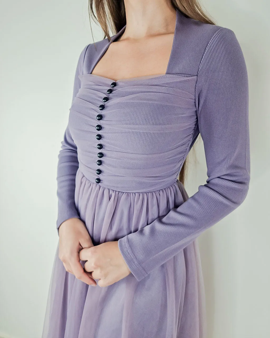 Violet Long Sleeve Cocktail Tulle Dress - Purple Bridesmaid Dress