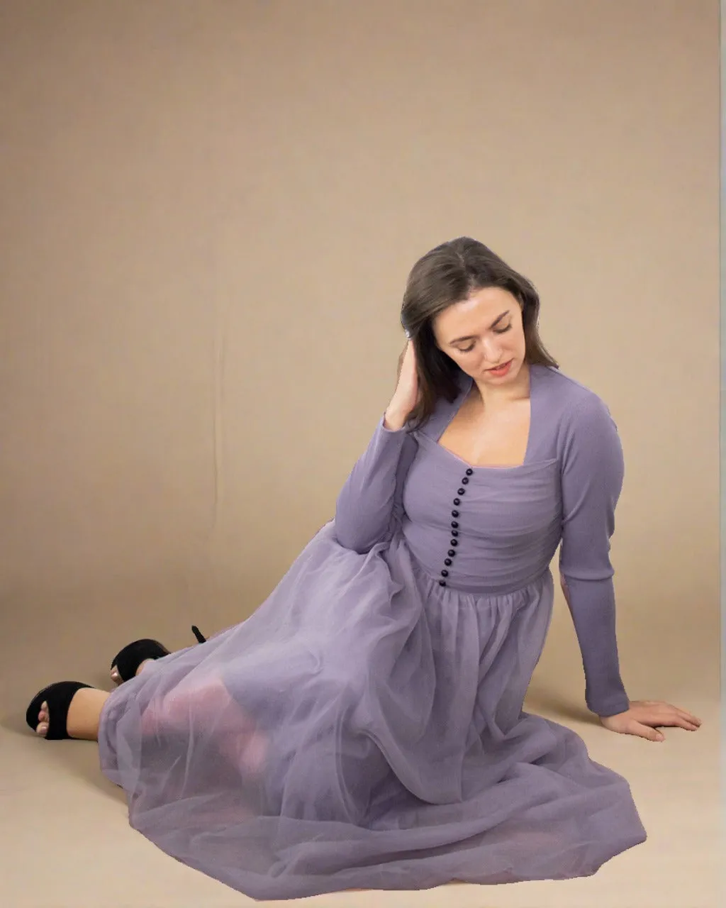Violet Long Sleeve Cocktail Tulle Dress - Purple Bridesmaid Dress