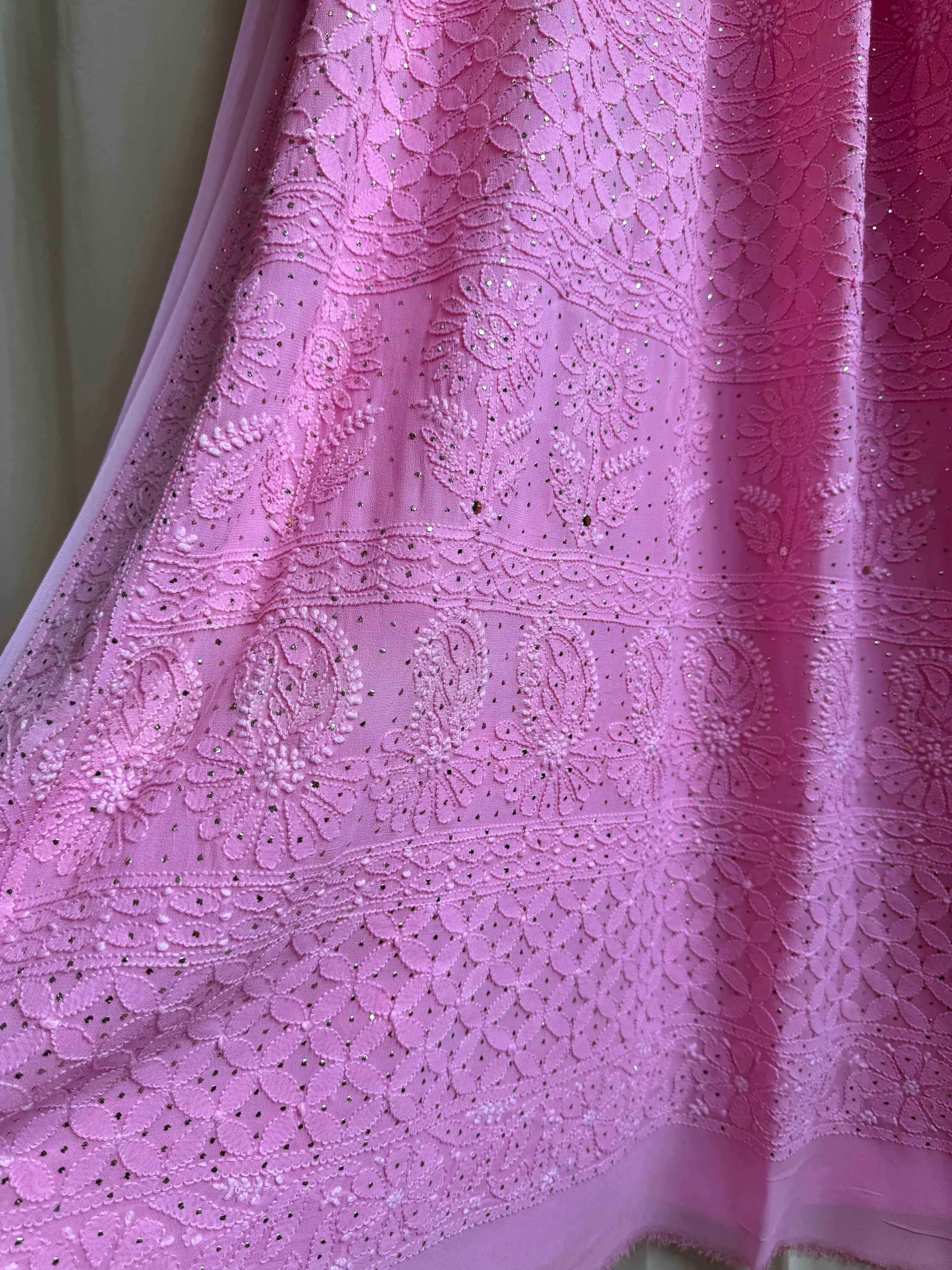 Viscose Dark Pink Chikankari saree with Mukaish Work