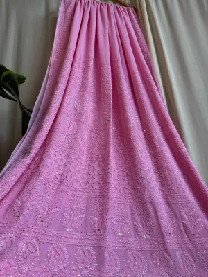 Viscose Dark Pink Chikankari saree with Mukaish Work