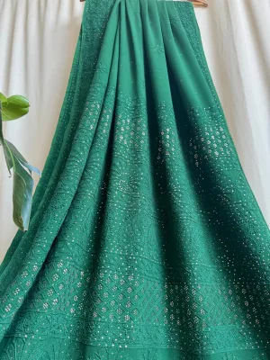 Viscose Green Chikankari saree with Mukaish Work