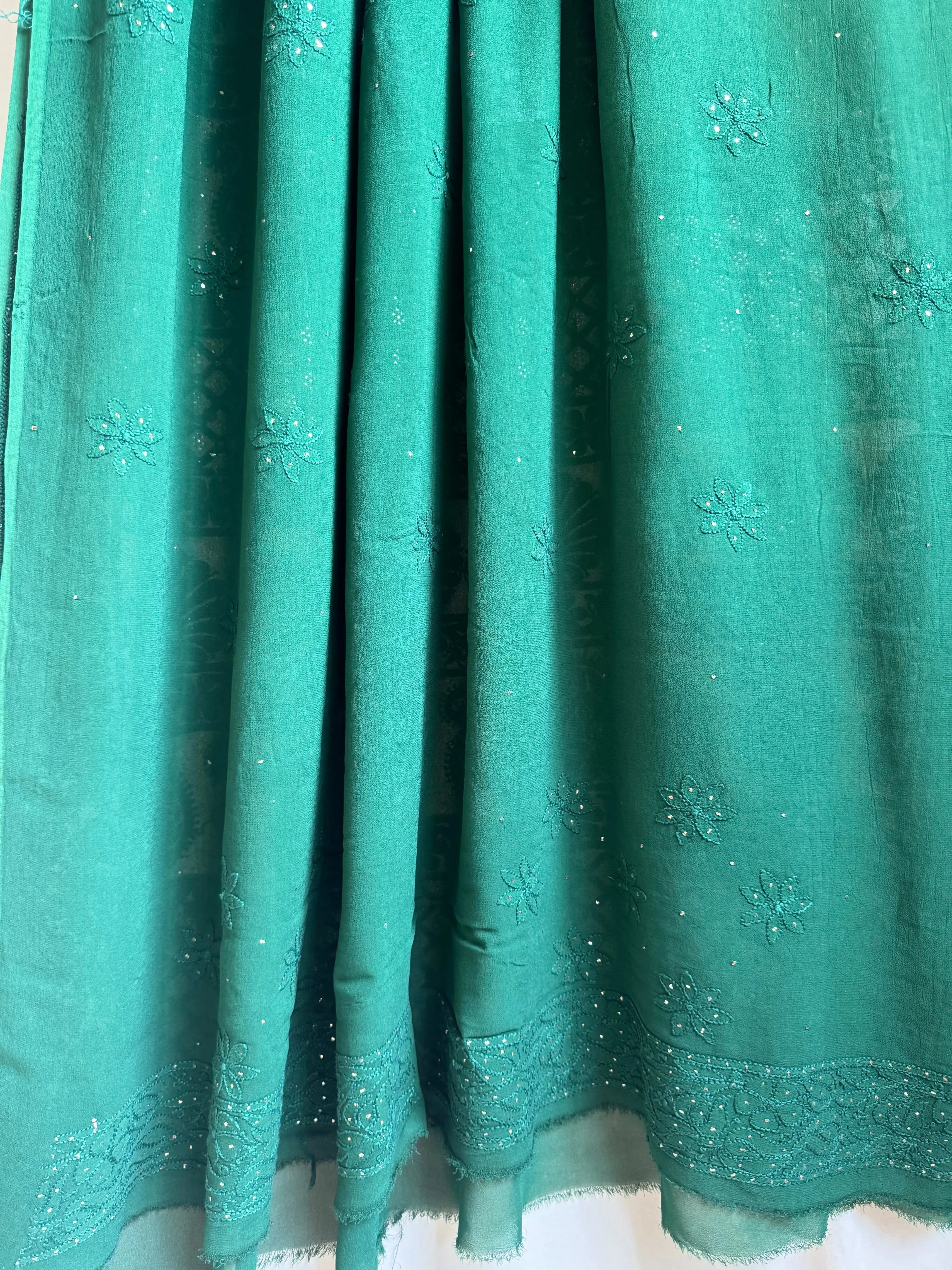 Viscose Green Chikankari saree with Mukaish Work