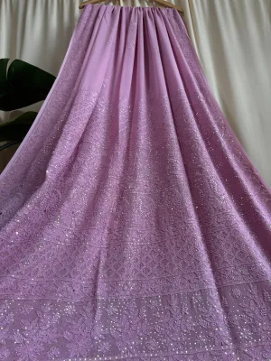 Viscose Lilac Chikankari saree with Mukaish Work