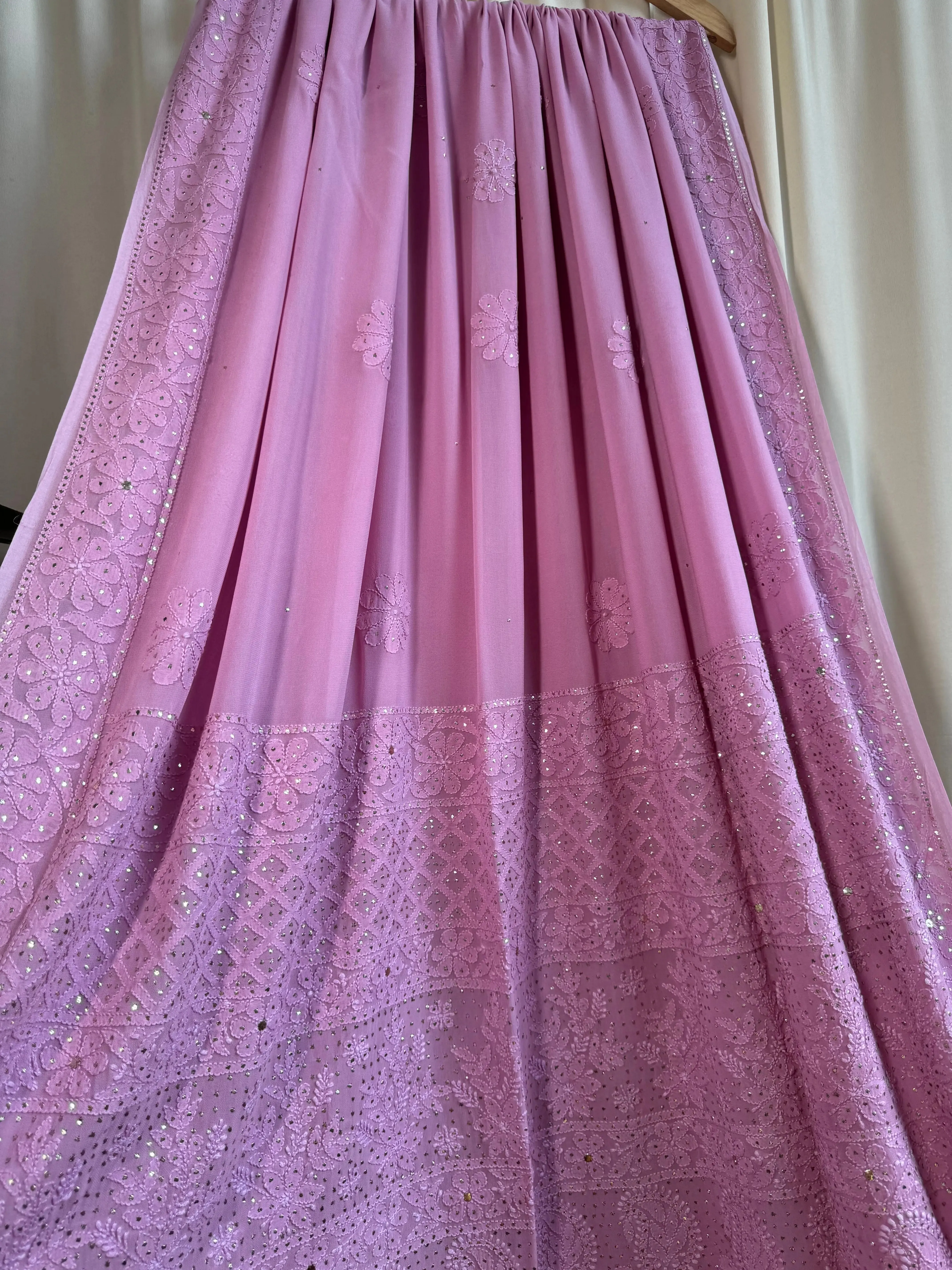 Viscose Lilac Chikankari saree with Mukaish Work