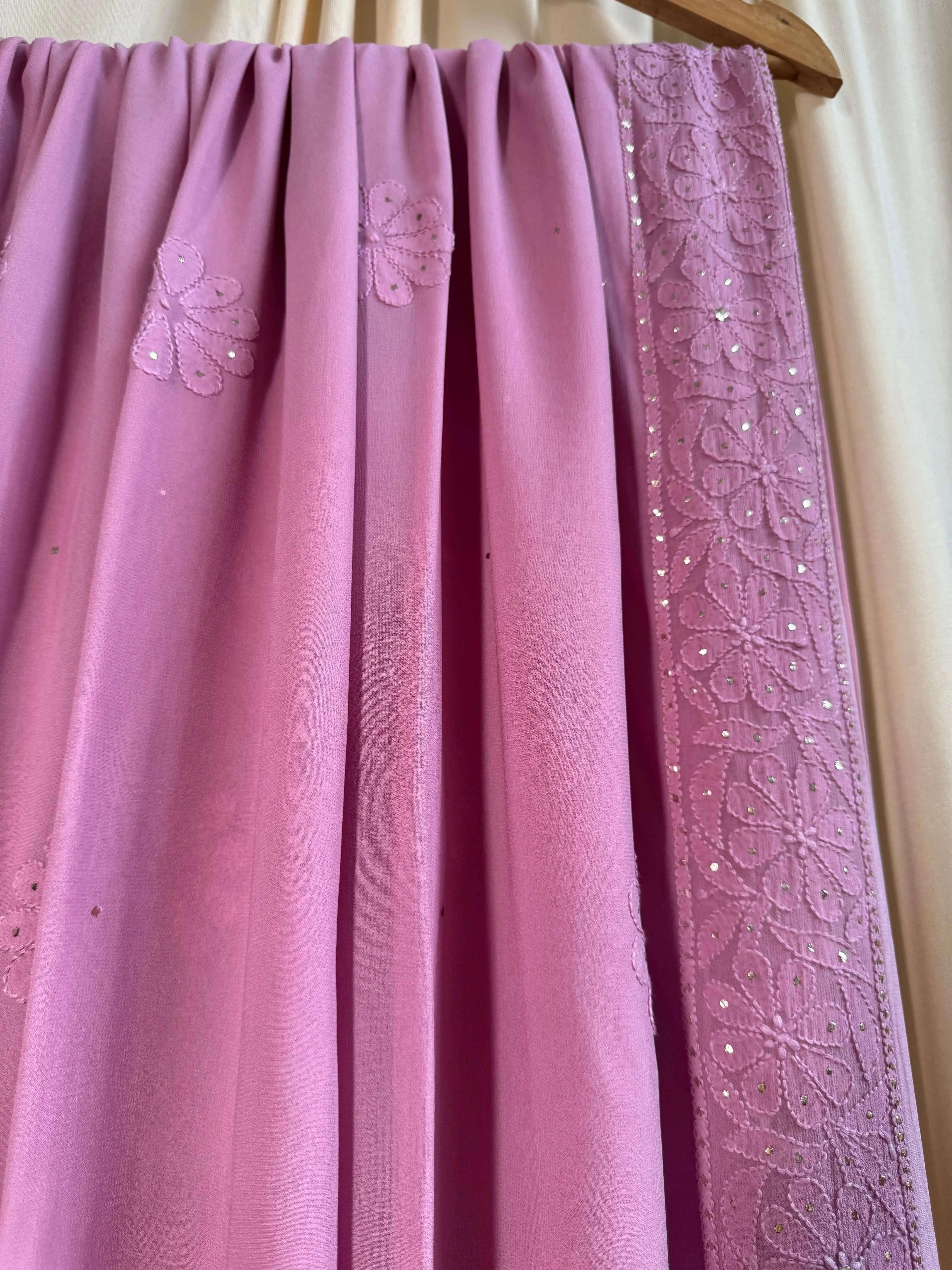 Viscose Lilac Chikankari saree with Mukaish Work