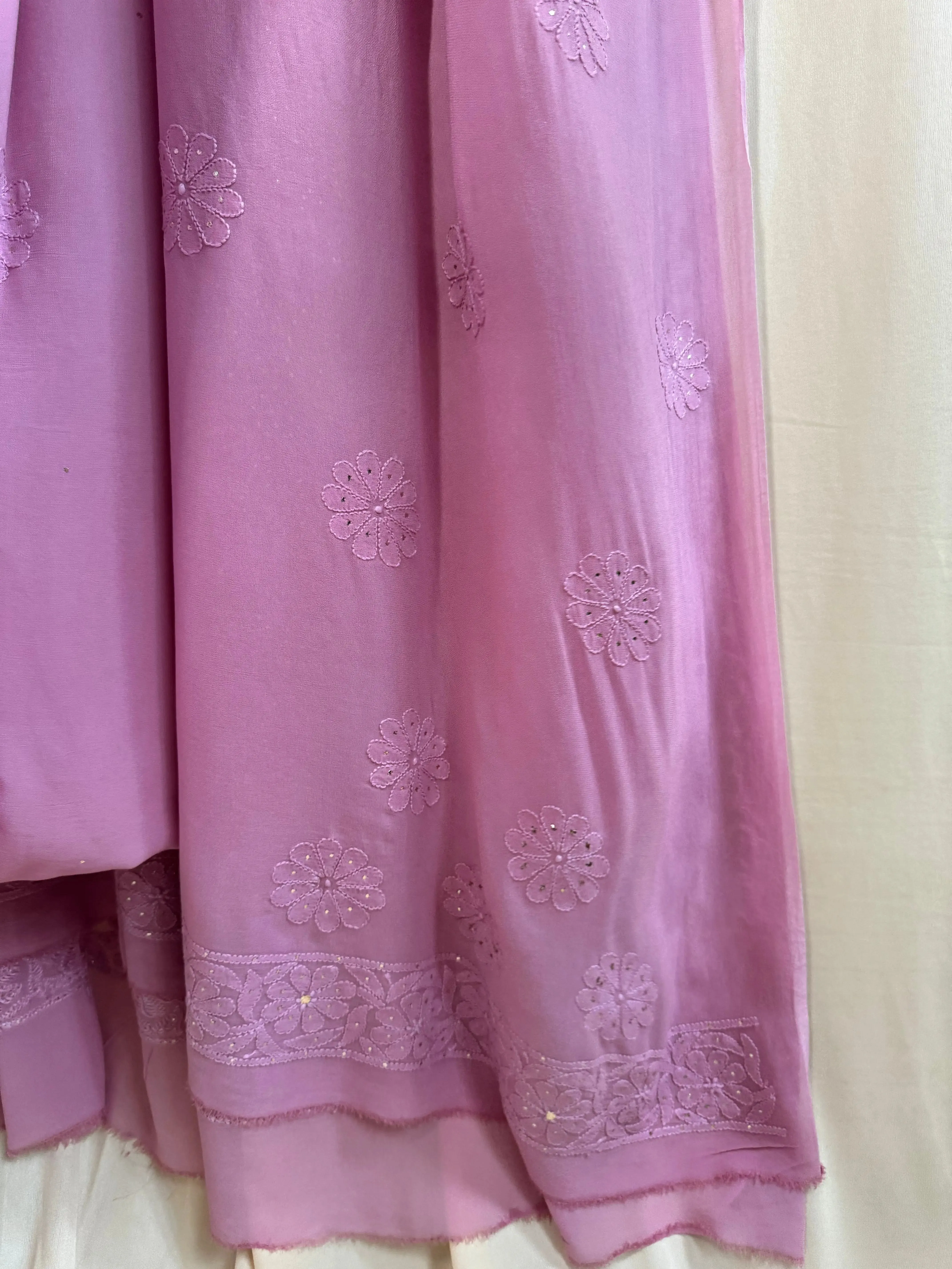 Viscose Lilac Chikankari saree with Mukaish Work