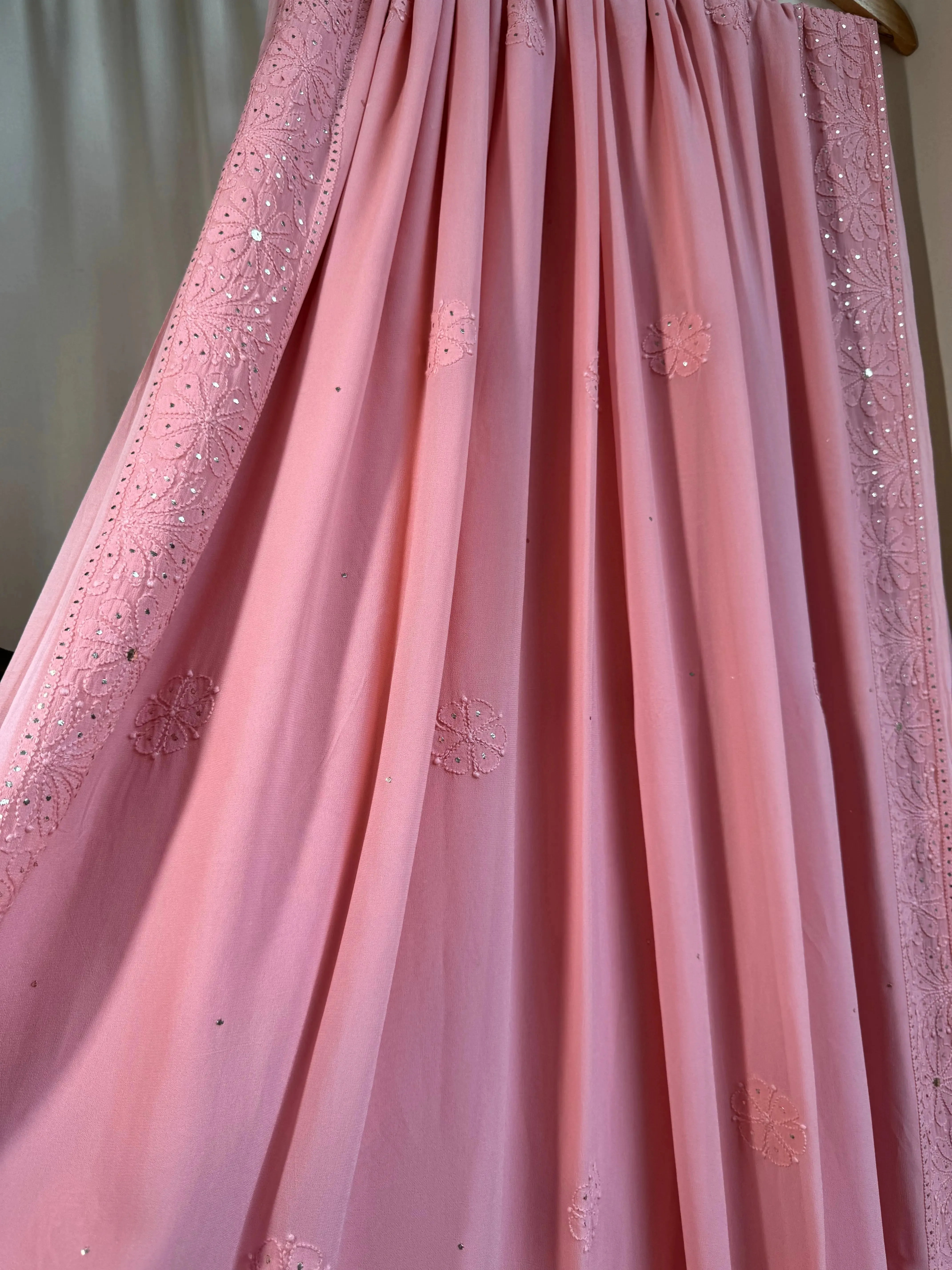 Viscose Peach Chikankari saree with Mukaish Work
