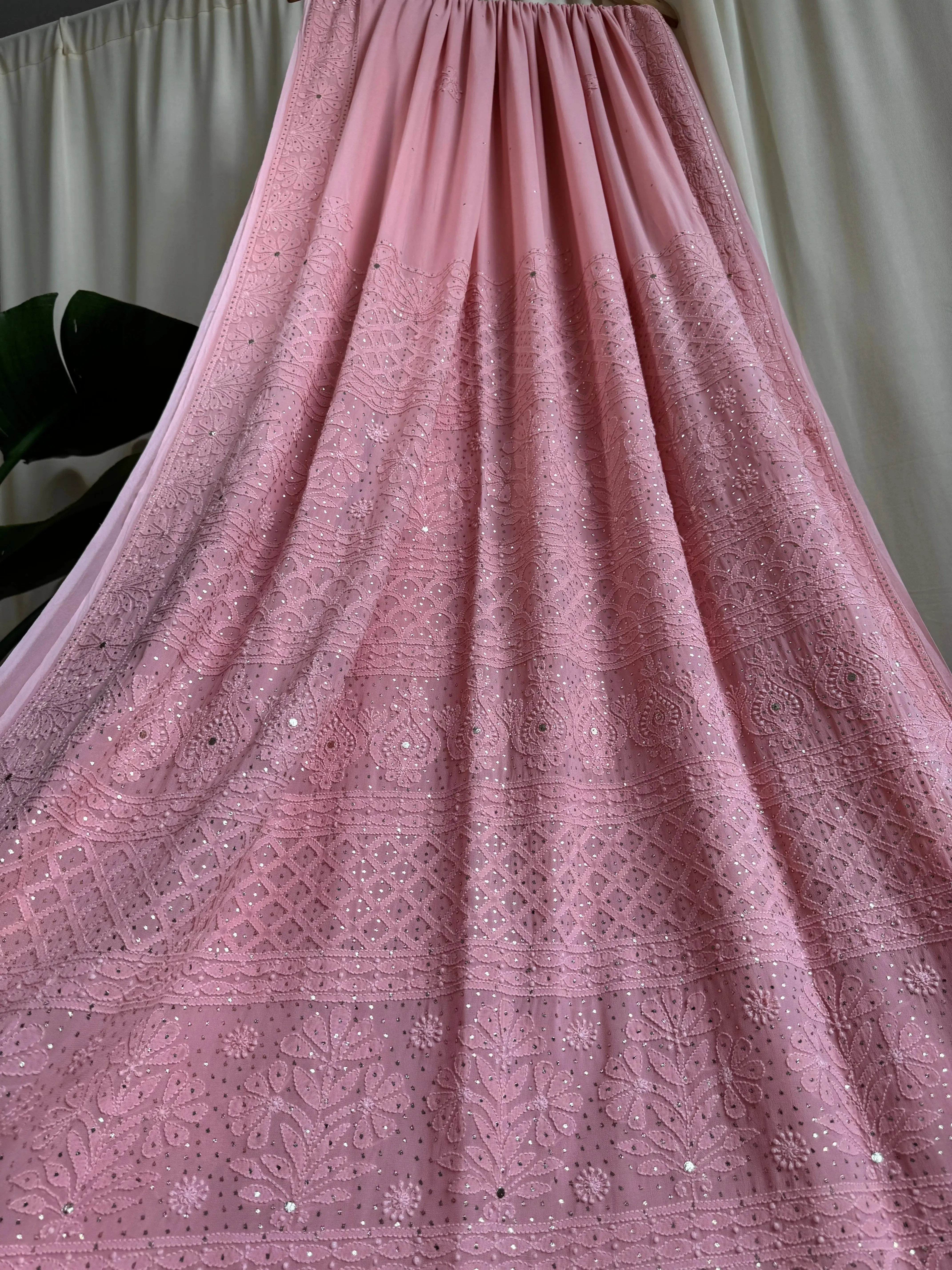 Viscose Peach Chikankari saree with Mukaish Work
